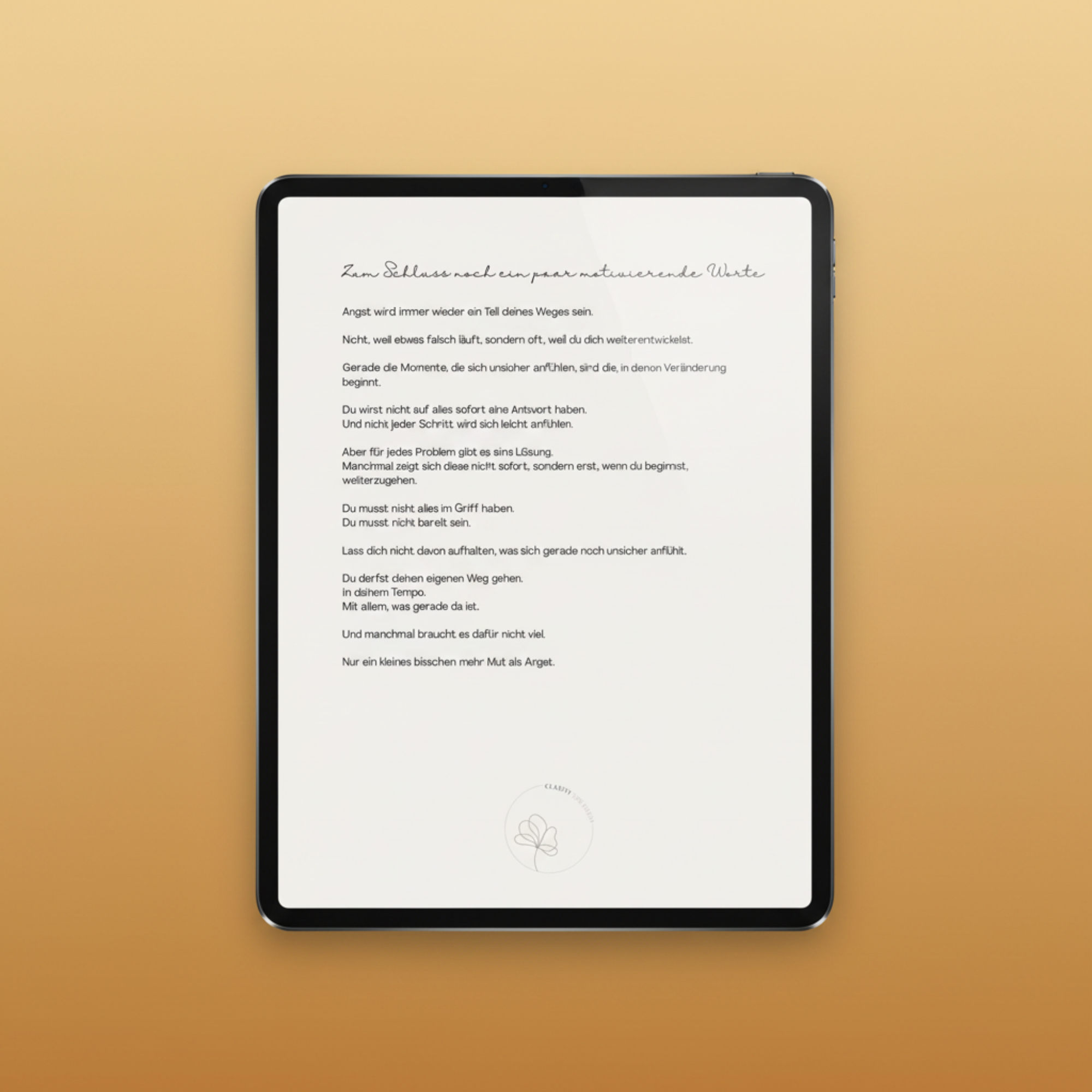 Digitales Journal für den Umgang mit Unsicherheit und Angst auf iPad dargestellt